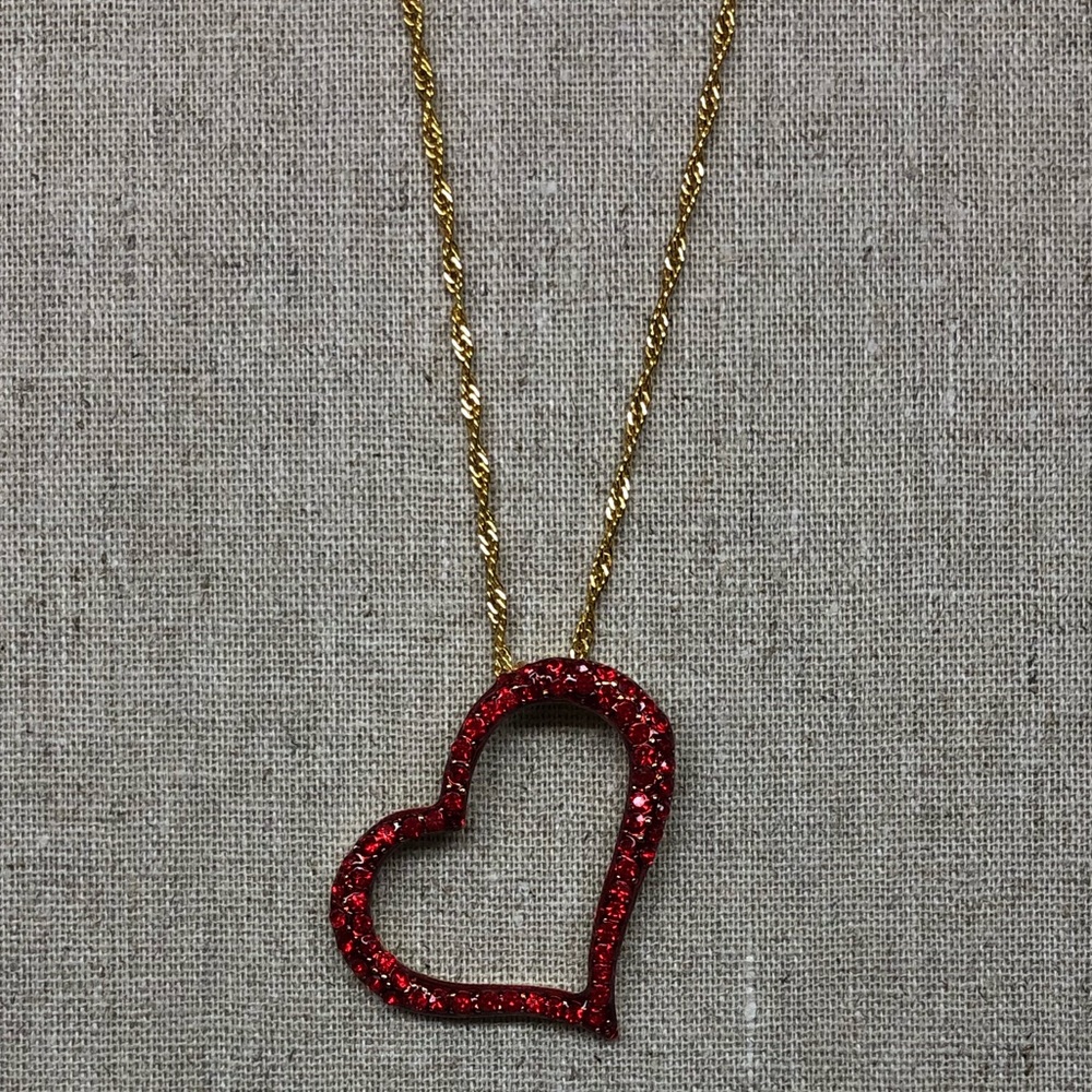 Red Rhinestone Gold Heart Necklace - Picture 6 of 6